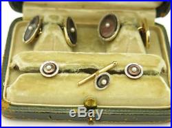 Estate Vintage Mother of Pearl 14k Solid Gold Cufflinks Tuxedo Set with Orig Box
