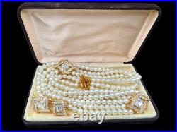 Estate Vintage Trifari Faux Pearl & Diamond Necklace & Earring Set Gold Tone Estate Vintage Trifari Faux Pearl & Diamond Necklace & Earring Set Gold Tone