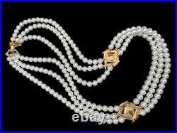 Estate Vintage Trifari Faux Pearl & Diamond Necklace & Earring Set Gold Tone Estate Vintage Trifari Faux Pearl & Diamond Necklace & Earring Set Gold Tone