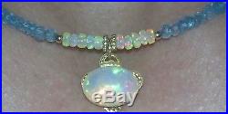 Ethiopian Fire Opal cabochon 14k gold beads Blue Topaz necklace bracelet set