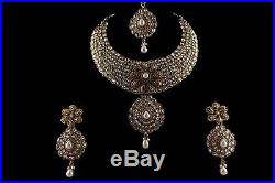 Exclusive Indian Gold Plated Pearl & American Diamond 4-Piece Bridal Set