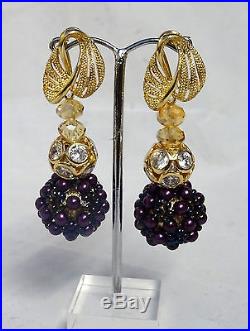 Exclusive Purple & Gold Pearl Swarovski Beads Party Bridal Wedding Jewellery Set