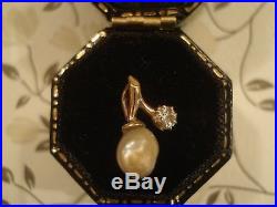 Exquisite Antique Edwardian 15CT Gold Natural Pearl & Diamond Set Drop Pendant