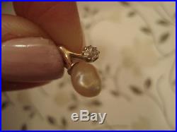 Exquisite Antique Edwardian 15CT Gold Natural Pearl & Diamond Set Drop Pendant
