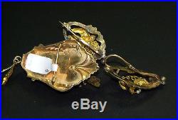 Exquisite Antique Victorian Figural Bird Gold Pearls Earrings Pendant Brooch Set
