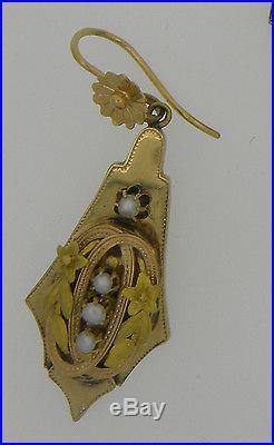 Exquisite Antique Victorian Lady´s Gold Pearls Earrings Pendant Brooch Set