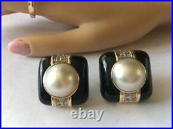 FINE JEWELRY SET- 14K Yellow Gold Diamond Mabe Pearl Ring + Earrings Omega Back