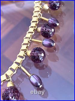 FREIDRICH Purple Molded Glass Dangle Bead Necklace & Clip Earrings Set Gold Tone