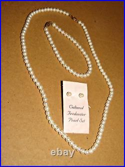 FRESH WATER CULTURED Pearls Necklace Set 4.7mm Pearls 14K Gold Clasp