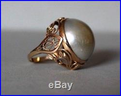 Fabulous 14ct Gold Ring Set With Large Mabe Pearl. Size Uk L 1/2. L. 5
