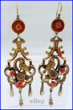 FabulousMid-VictorianAntique 15K Gold+CoralLarge Brooch+Drop Earrings SetWOW