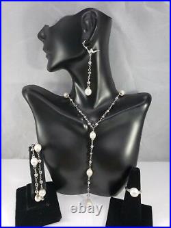 Faro 14K White Gold Pearl Necklace, Bracelet, Ring and Earring Set Italy