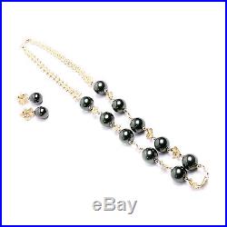 Faux Tahitian Pearls & 14kt Yellow Gold Flower Necklace and Earring Set