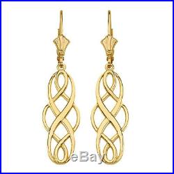 Fine 10k / 14k Yellow Gold Celtic Knot Infinity Drop Dangling Earrings Set