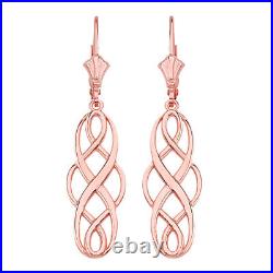 Fine 14k Rose Gold Celtic Knot Infinity Drop Dangling Earrings Set