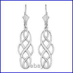 Fine 14k White Gold Celtic Knot Infinity Drop Dangling Earrings Set
