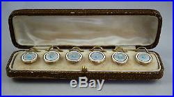Fine Antique 18ct Gold Rim Art Deco Mother Of Pearl & Turquoise Button Set