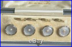 Fine Antique Mens 9 Ct Gold Mother Of Pearl Dress Shirt Buttons Set Cased 4.3 G