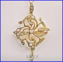 Fine Antique Victorian 15ct Gold Diamond & Seed Pearl set Pendant Necklace c1890
