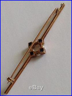Fine Antique Victorian 15ct Gold Sapphire & Seed Pearl Set Brooch