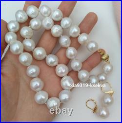 Fine Set 10-12mm South Sea Baroque White Pearl Necklace Earrings 14k Gold P