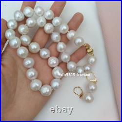 Fine Set 10-12mm South Sea Baroque White Pearl Necklace Earrings 14k Gold P