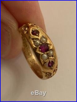 Fine Victorian 15ct Gold Natural Ruby & Seed Pearl Set Ring