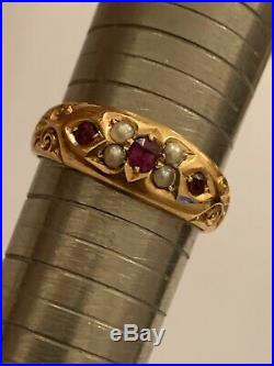 Fine Victorian 15ct Gold Natural Ruby & Seed Pearl Set Ring