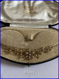 Fine Victorian 15ct Gold Seed Pearl & Diamond Set Flower Spray Necklace