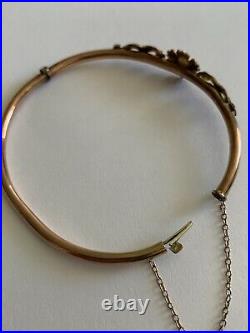 Fine Victorian 9ct Rose Gold & Seed Pearl Set Hinged Bangle