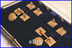 Fine Vintage 9 Carat Gold Mop Mens Cuff Links Dress Buttons & Studs Set Cased