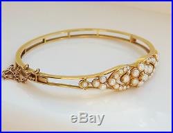Finest Antique Victorian 15ct Gold Pearl set Hinged Bangle c1895 in Fitted Case