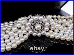 Five Strand Choker Cultured Pearl Necklace Diamond Set 14ct Gold Clasp Val $9290