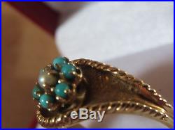 Flower DesignCabochon Turquoise Pearl Ring Set in 14k Gold Not Scrap NO RESERVE