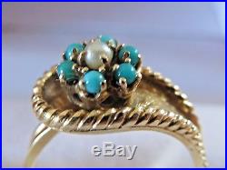 Flower DesignCabochon Turquoise Pearl Ring Set in 14k Gold Not Scrap NO RESERVE