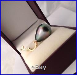 Free Shipping! 12.5 x 16mm AAA Tahitian Pearl set on a 9k Gold Enhancer Pendant