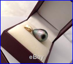 Free Shipping! 12.5 x 16mm AAA Tahitian Pearl set on a 9k Gold Enhancer Pendant