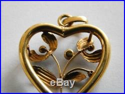 French 18ct Gold Heart Pendant, Mistletoe Set With a Pearl, Art Nouveau C1910
