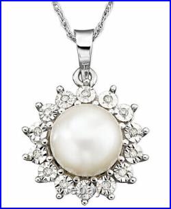 Fresh Water Pearl Pendant With Pave Set Diamonds (Chain Included)10k White Gold