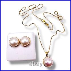Fresh Water Pearl and Diamond 14k Yellow Gold Earrings & Pendant Jewelry Set 17