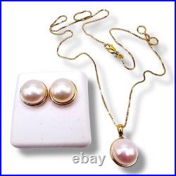 Fresh Water Pearl and Diamond 14k Yellow Gold Earrings & Pendant Jewelry Set 17