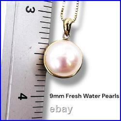 Fresh Water Pearl and Diamond 14k Yellow Gold Earrings & Pendant Jewelry Set 17