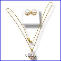 Fresh Water Pearl and Diamond 14k Yellow Gold Earrings & Pendant Jewelry Set 17