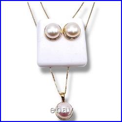 Fresh Water Pearl and Diamond 14k Yellow Gold Earrings & Pendant Jewelry Set 17