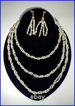 Fresh Water Pearls and Gold Beaded Necklace And Earring Set