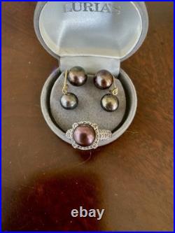 Freshwater Brown Pearl Set-Bracelet, 2 Pair Earrings&14K White Gold/Diamonds Ring
