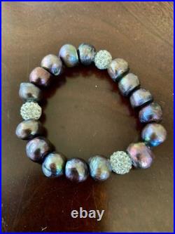 Freshwater Brown Pearl Set-Bracelet, 2 Pair Earrings&14K White Gold/Diamonds Ring