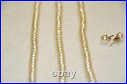 Freshwater Button Pearl Necklace, Bracelet, Earrings Set 14k Yellow Gold Clasp