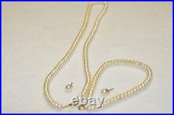 Freshwater Button Pearl Necklace, Bracelet, Earrings Set 14k Yellow Gold Clasp