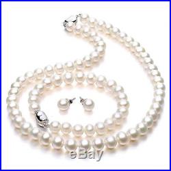 Freshwater Cultured Pearl Necklace Set Includes Stunning Bracelet and Stud Earri